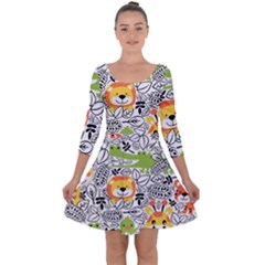 Seamless-pattern-with-wildlife-cartoon Quarter Sleeve Skater Dress by uniart180623