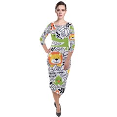 Seamless-pattern-with-wildlife-cartoon Quarter Sleeve Midi Velour Bodycon Dress by uniart180623