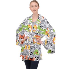 Seamless-pattern-with-wildlife-cartoon Long Sleeve Velvet Kimono  by uniart180623