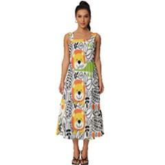 Seamless-pattern-with-wildlife-cartoon Square Neckline Tiered Midi Dress by uniart180623