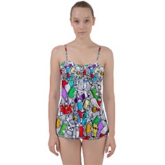 Graffiti-characters-seamless-pattern Babydoll Tankini Set by uniart180623