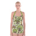 Seamless-pattern-with-trees-owls Boyleg Halter Swimsuit  View1