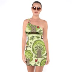 Seamless-pattern-with-trees-owls One Shoulder Ring Trim Bodycon Dress by uniart180623