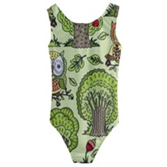 Seamless-pattern-with-trees-owls Kids  Cut-out Back One Piece Swimsuit by uniart180623