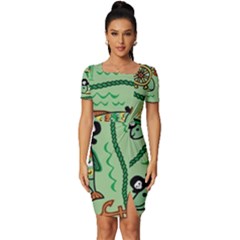 Seamless-pattern-fishes-pirates-cartoon Fitted Knot Split End Bodycon Dress by uniart180623