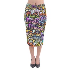 Graffiti-word-seamless-pattern Velvet Midi Pencil Skirt by uniart180623