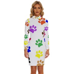 Pawprints-paw-prints-paw-animal Long Sleeve Shirt Collar Bodycon Dress by uniart180623