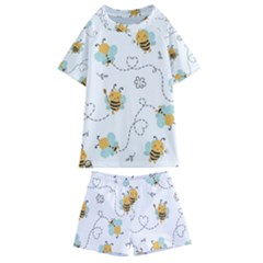 Bee Art Pattern Design Wallpaper Background Print Kids  Swim Tee And Shorts Set by uniart180623