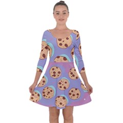 Cookies Chocolate Chips Chocolate Cookies Sweets Quarter Sleeve Skater Dress by uniart180623