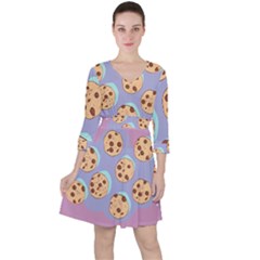 Cookies Chocolate Chips Chocolate Cookies Sweets Quarter Sleeve Ruffle Waist Dress by uniart180623