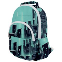 Buildings City Urban Destruction Background Rounded Multi Pocket Backpack by uniart180623