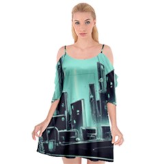 Buildings City Urban Destruction Background Cutout Spaghetti Strap Chiffon Dress by uniart180623