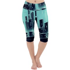 Buildings City Urban Destruction Background Lightweight Velour Cropped Yoga Leggings by uniart180623