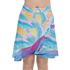 Waves Ocean Sea Tsunami Nautical Chiffon Wrap Front Skirt by uniart180623