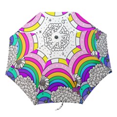 Rainbow Fun Cute Minimal Doodle Drawing Art Folding Umbrellas by uniart180623