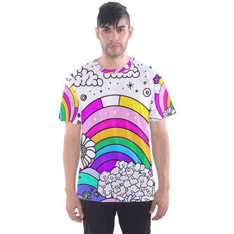 Rainbow Fun Cute Minimal Doodle Drawing Art Men s Sport Mesh Tee by uniart180623