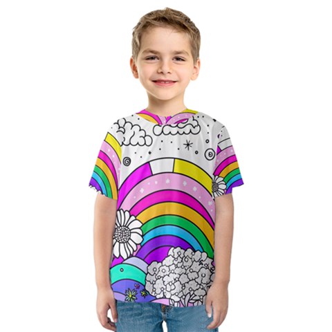 Rainbow Fun Cute Minimal Doodle Drawing Art Kids  Sport Mesh Tee by uniart180623