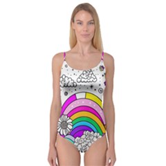 Rainbow Fun Cute Minimal Doodle Drawing Art Camisole Leotard  by uniart180623