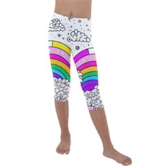 Rainbow Fun Cute Minimal Doodle Drawing Art Kids  Lightweight Velour Capri Leggings  by uniart180623