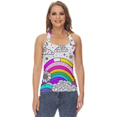 Rainbow Fun Cute Minimal Doodle Drawing Art Basic Halter Top by uniart180623