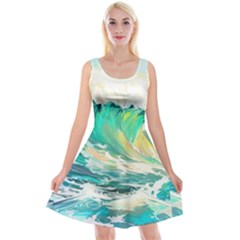 Waves Ocean Sea Tsunami Nautical Art Reversible Velvet Sleeveless Dress by uniart180623