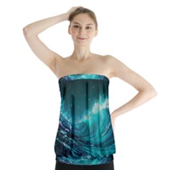 Tsunami Waves Ocean Sea Nautical Nature Water Strapless Top by uniart180623