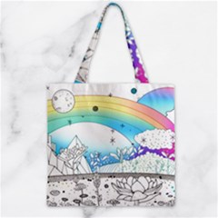 Rainbow Fun Cute Minimal Doodle Drawing Arts Zipper Grocery Tote Bag by uniart180623