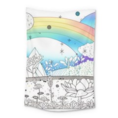 Rainbow Fun Cute Minimal Doodle Drawing Arts Small Tapestry by uniart180623