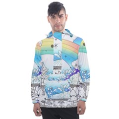 Rainbow Fun Cute Minimal Doodle Drawing Arts Men s Front Pocket Pullover Windbreaker by uniart180623