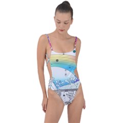 Rainbow Fun Cute Minimal Doodle Drawing Arts Tie Strap One Piece Swimsuit by uniart180623