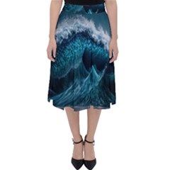 Tsunami Waves Ocean Sea Water Rough Seas Classic Midi Skirt by uniart180623