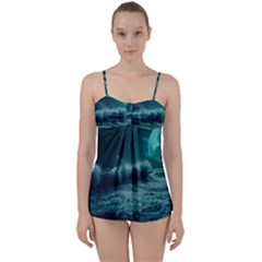 Waves Ocean Sea Tsunami Nautical Blue Sea Art Babydoll Tankini Set by uniart180623