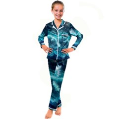 Thunderstorm Tsunami Tidal Wave Ocean Waves Sea Kids  Satin Long Sleeve Pajamas Set by uniart180623