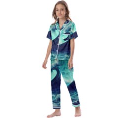 Ai Generated Waves Ocean Sea Tsunami Nautical Fantasy Kids  Satin Short Sleeve Pajamas Set by uniart180623