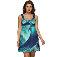 Ai Generated Waves Ocean Sea Tsunami Nautical Fantasy Ruffle Strap Babydoll Chiffon Dress by uniart180623