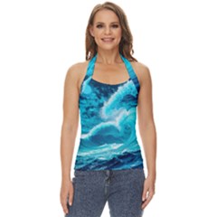 Ai Generated Waves Ocean Sea Tsunami Nautical Sea Basic Halter Top by uniart180623