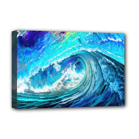 Tsunami Waves Ocean Sea Nautical Nature Water Painting Deluxe Canvas 18  X 12  (stretched) by uniart180623