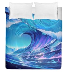 Tsunami Tidal Wave Ocean Waves Sea Nature Water Blue Duvet Cover Double Side (queen Size) by uniart180623