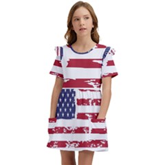 Flag Usa Unite Stated America Kids  Frilly Sleeves Pocket Dress by uniart180623