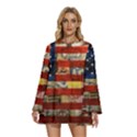 Usa Flag United States Round Neck Long Sleeve Bohemian Style Chiffon Mini Dress View1