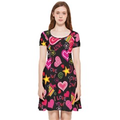 Multicolored Love Hearts Kiss Romantic Pattern Inside Out Cap Sleeve Dress by uniart180623