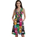 Cat Funny Colorful Pattern Sleeveless V-neck skater dress with Pockets View1