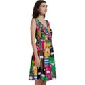 Cat Funny Colorful Pattern Sleeveless V-neck skater dress with Pockets View3