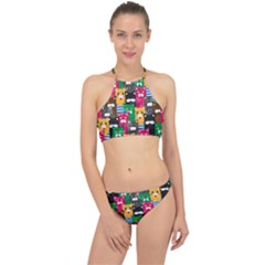 Cat Funny Colorful Pattern Halter Bikini Set by uniart180623