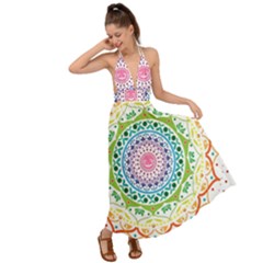 Mandala Pattern Rainbow Pride Backless Maxi Beach Dress by Ravend