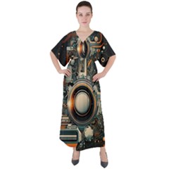 Technology Robot Internet Processor V-neck Boho Style Maxi Dress by Ravend