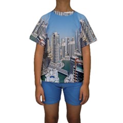 Building Sea Architecture Marina Kids  Short Sleeve Swimwear by Ravend