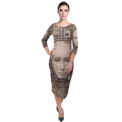 Cyborg Robot Future Drawing Poster Quarter Sleeve Midi Velour Bodycon Dress by Ravend