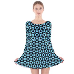 Mazipoodles Blue Donuts Polka Dot Long Sleeve Velvet Skater Dress by Mazipoodles