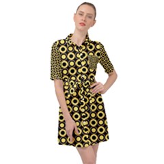  Mazipoodles Yellow Donuts Polka Dot Belted Shirt Dress by Mazipoodles